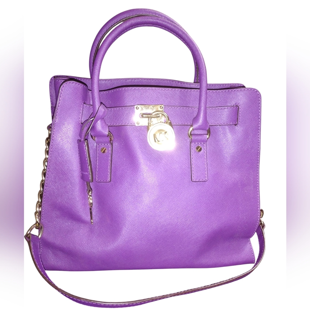Michael Kors Violet Satchel with Gold Details. Hamilton with a COA